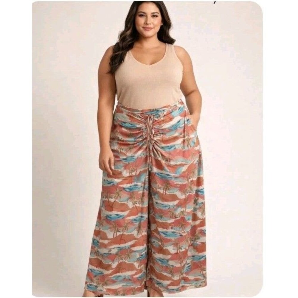 Royalty Macy’s 2XL Wide Leg Palazzo Pants Tropical Maxi Skirt Pant Pull On